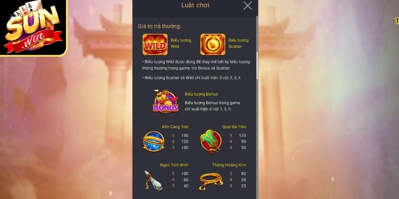 Mức cược tại Tây Du Thần Khí Sunwin